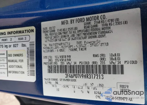 2017 Ford Fusion Se from USA, damaged, VIN 3FA6P0T99HR317213